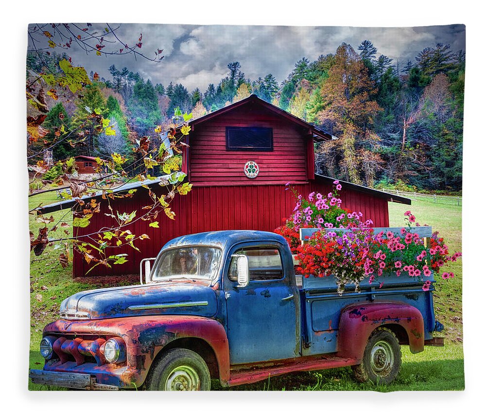 1949 Fleece Blanket featuring the photograph Old Flower Truck at the Farm by Debra and Dave Vanderlaan