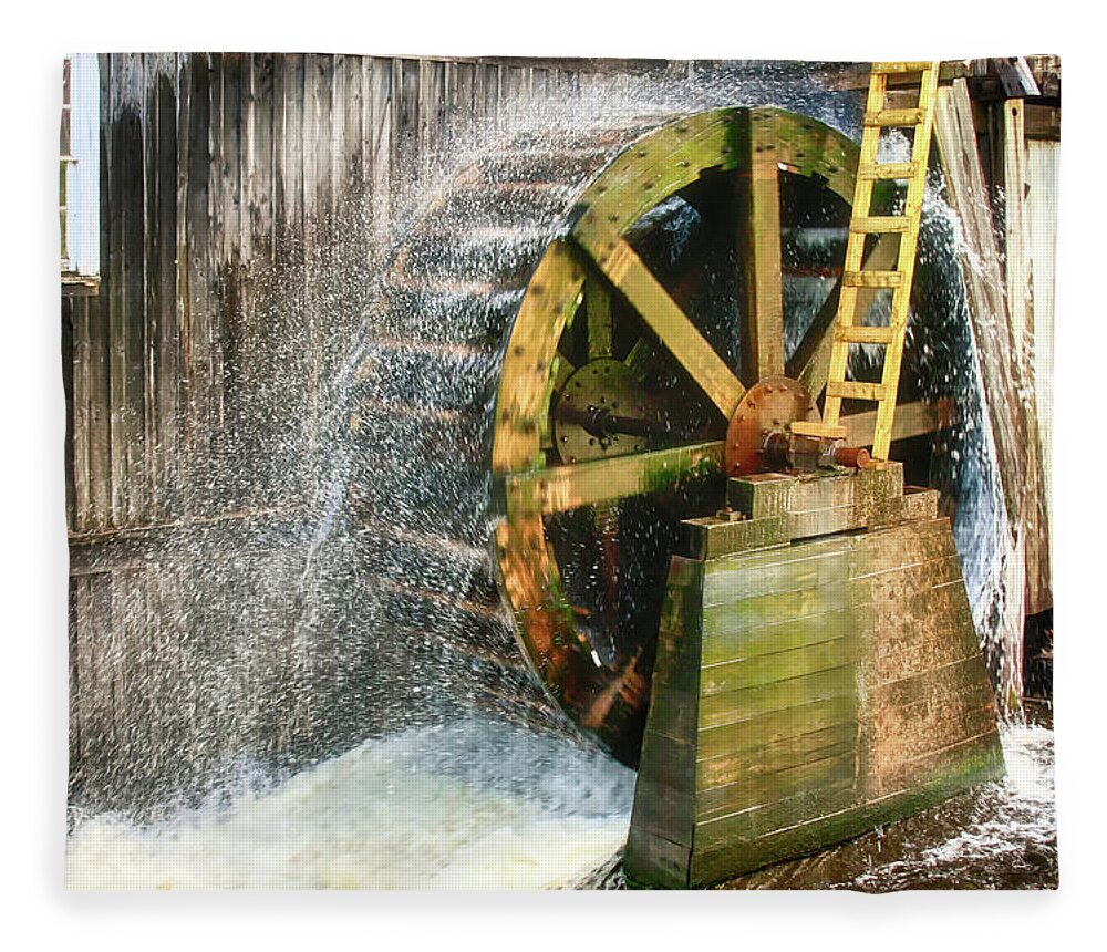 Watermill Fleece Blanket featuring the photograph Old mill water wheel by Tatiana Travelways