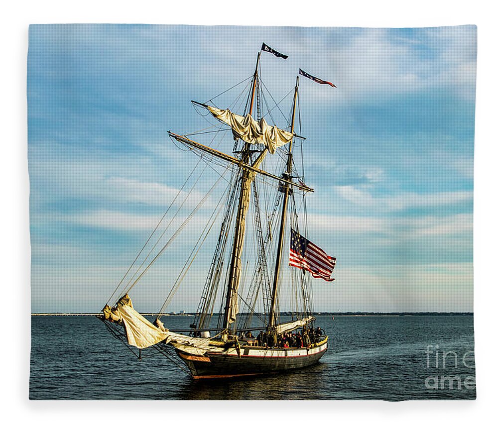 Old Fleece Blanket featuring the photograph Old Tall Ship in Pensacola Bay by Beachtown Views