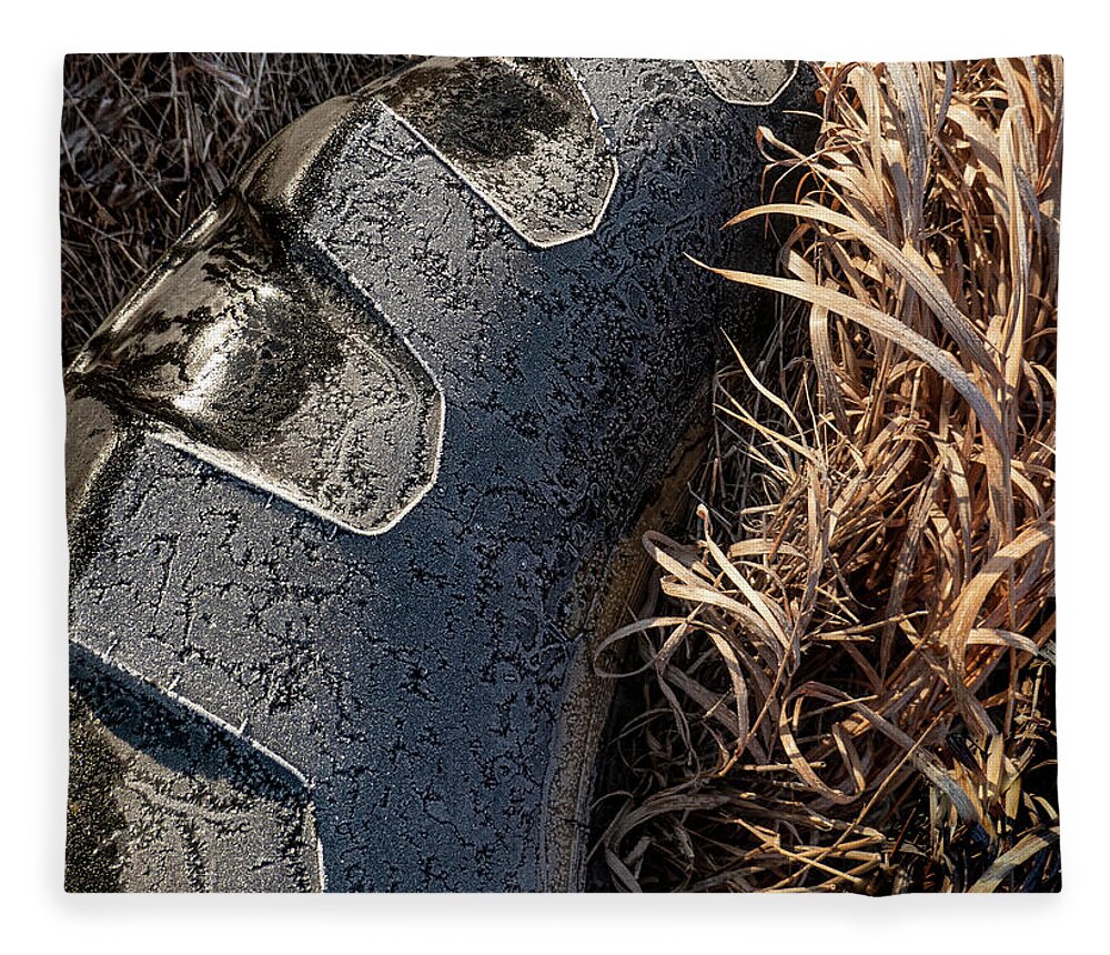 Tire Fleece Blanket featuring the photograph Old Tractor Tire In Tall Grass by Karen Rispin