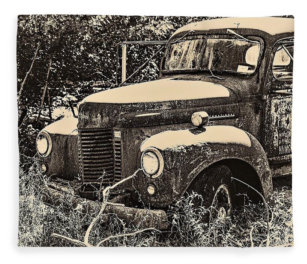 Old Truck Vehicle B&w.sepia Fleece Blanket featuring the photograph Old Truck by John Linnemeyer