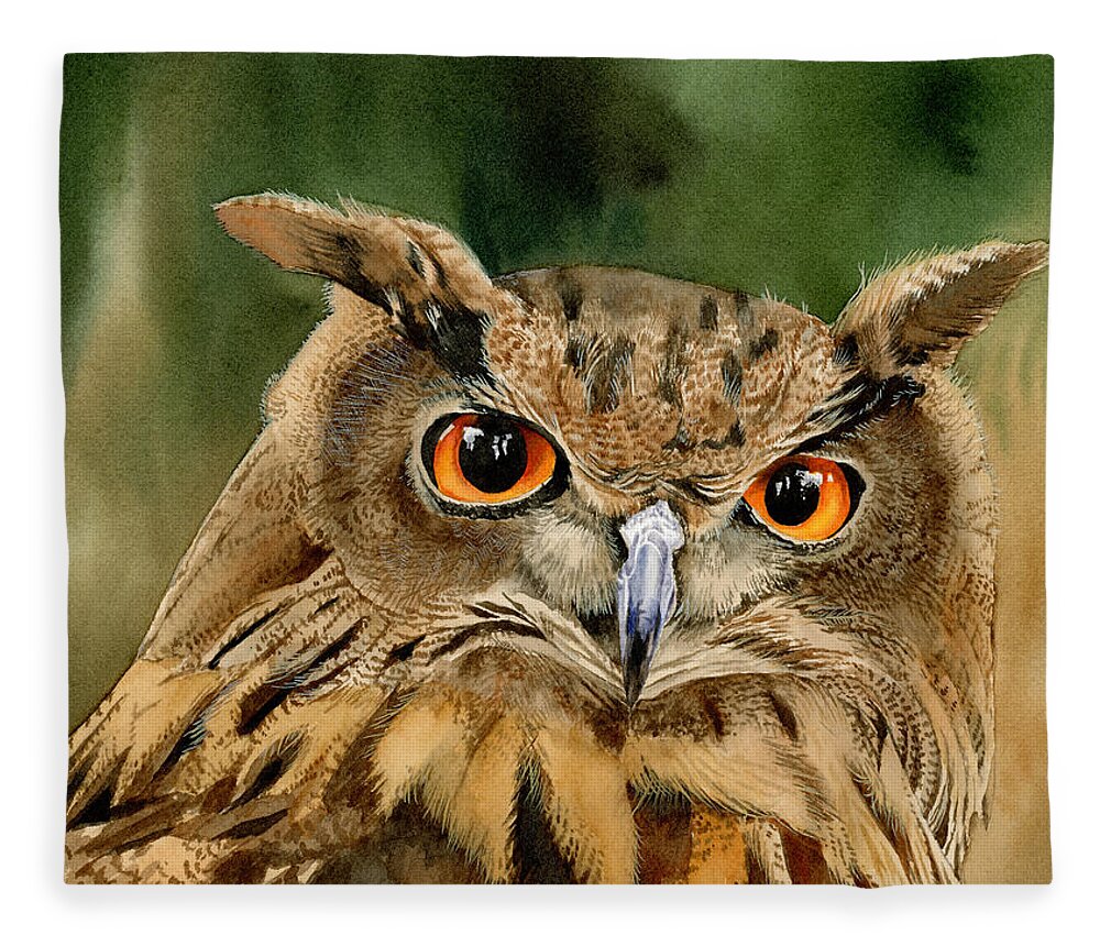 Owl Fleece Blanket featuring the painting Old Wise Owl by Espero Art