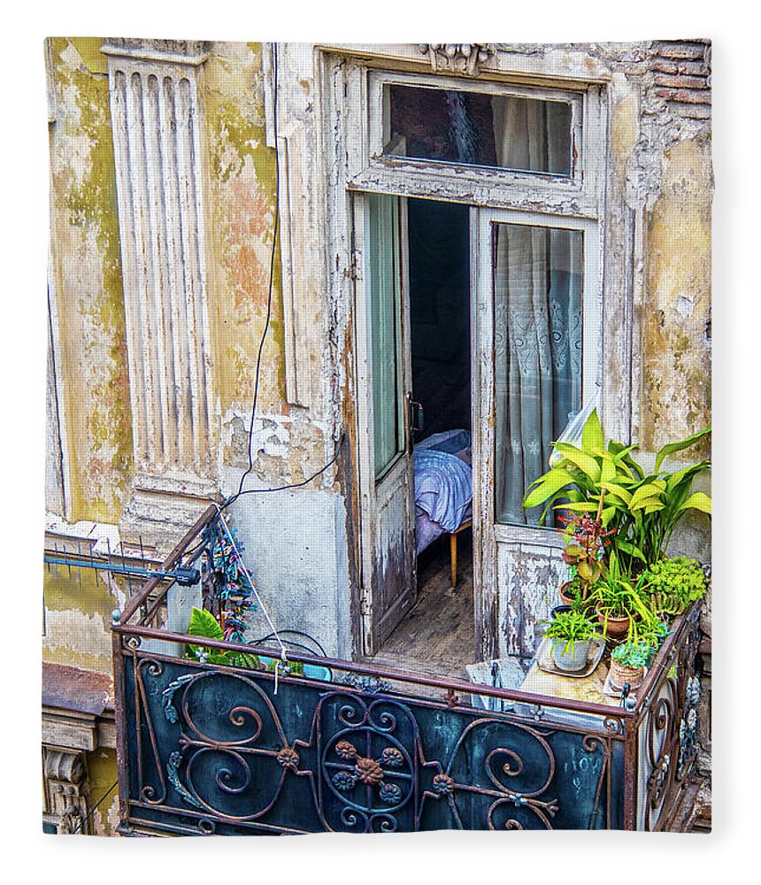 Apartment Fleece Blanket featuring the photograph Old World Balcony by Susan Vineyard