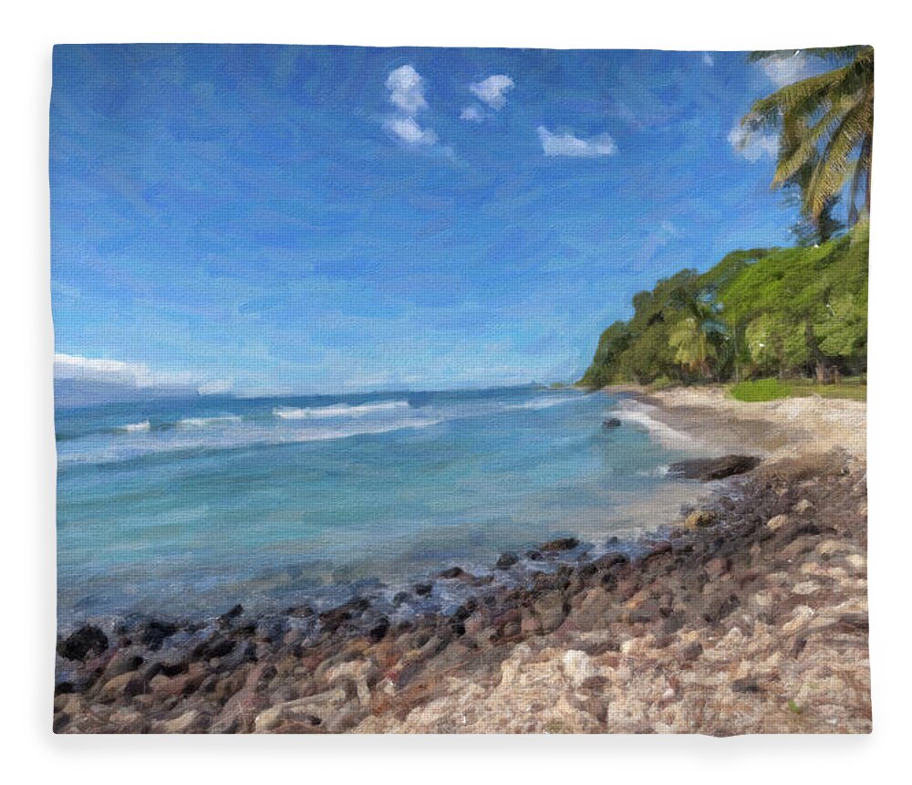 Lahaina Fleece Blanket featuring the painting Olowalu Beach by Chris Spencer