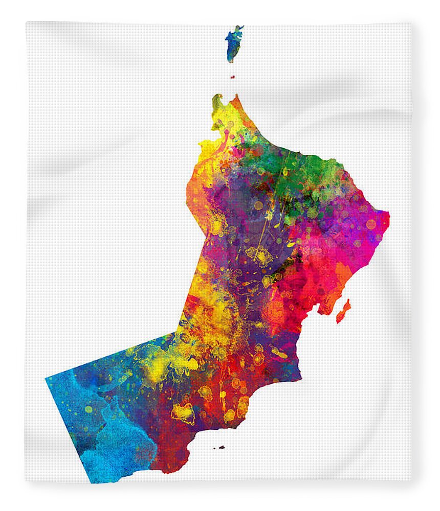 Oman Fleece Blanket featuring the digital art Oman Watercolor Map by Michael Tompsett