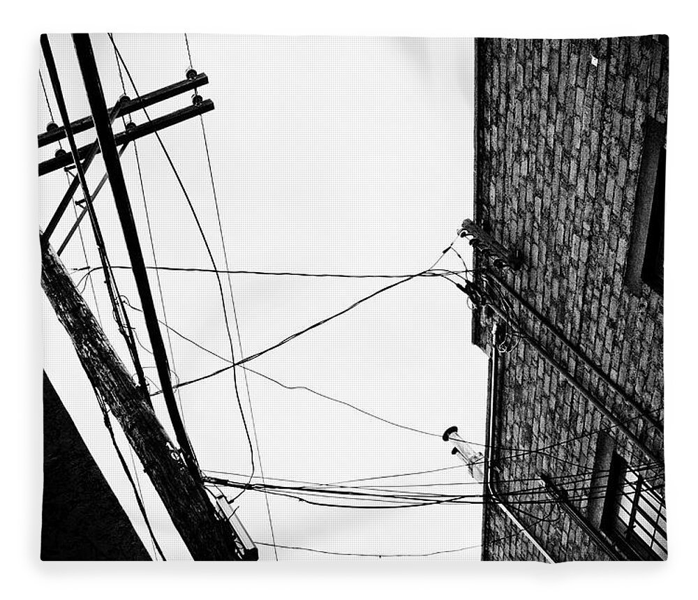 Black And White Fleece Blanket featuring the photograph On A Wire by Carmen Kern