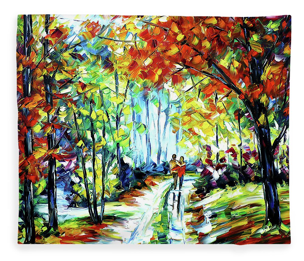 Autumn Walk Fleece Blanket featuring the painting On An Autumn Day by Mirek Kuzniar
