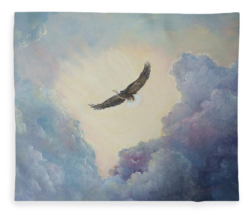 Eagles Fleece Blanket featuring the painting On Eagles' Wings by ML McCormick