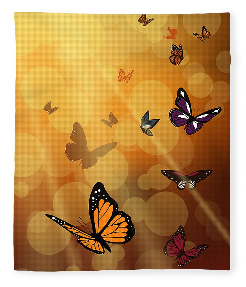 Butterfly Fleece Blanket featuring the digital art On Paper Wings by Alice Chen