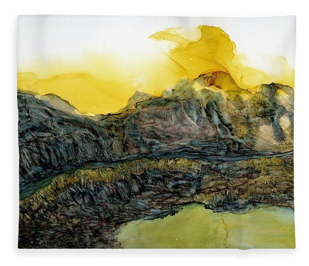 Mountains Fleece Blanket featuring the painting On the low road by Angela Marinari
