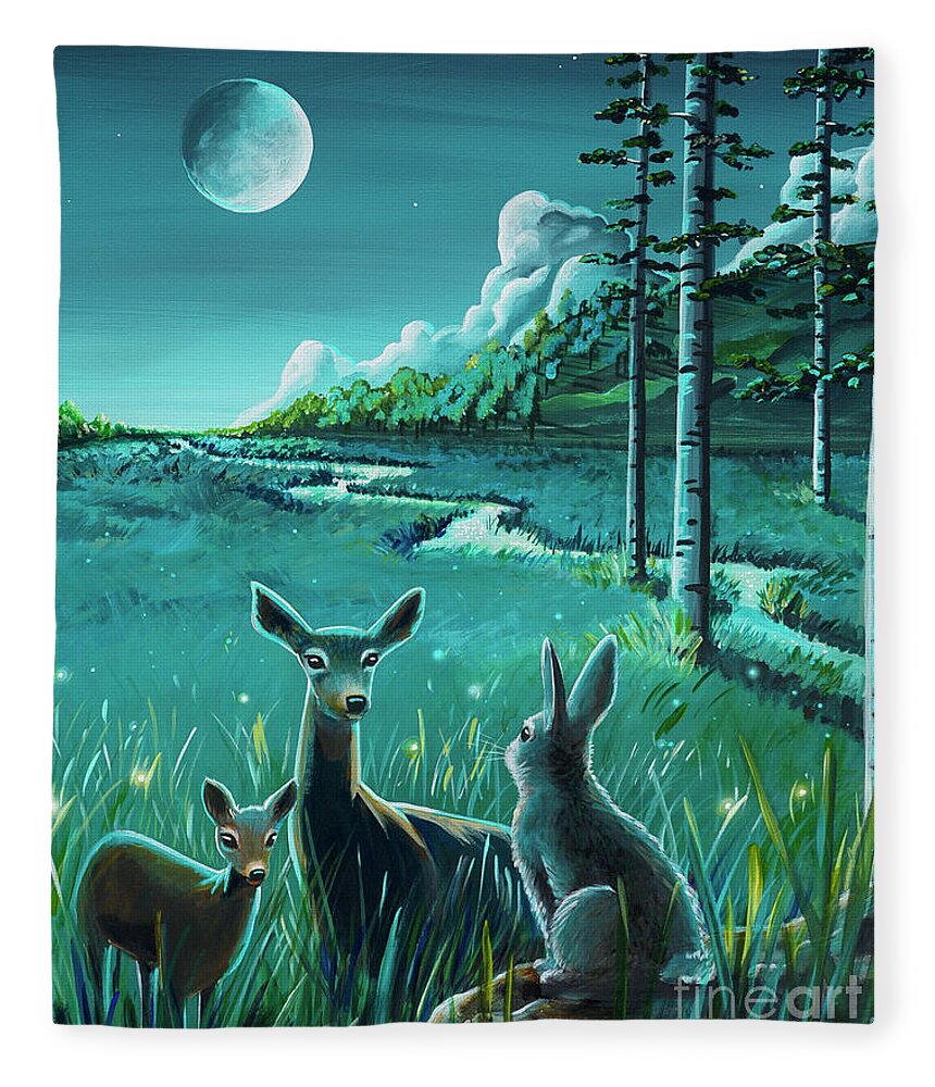 Night Fleece Blanket featuring the painting One Night In The Meadow by Cindy Thornton