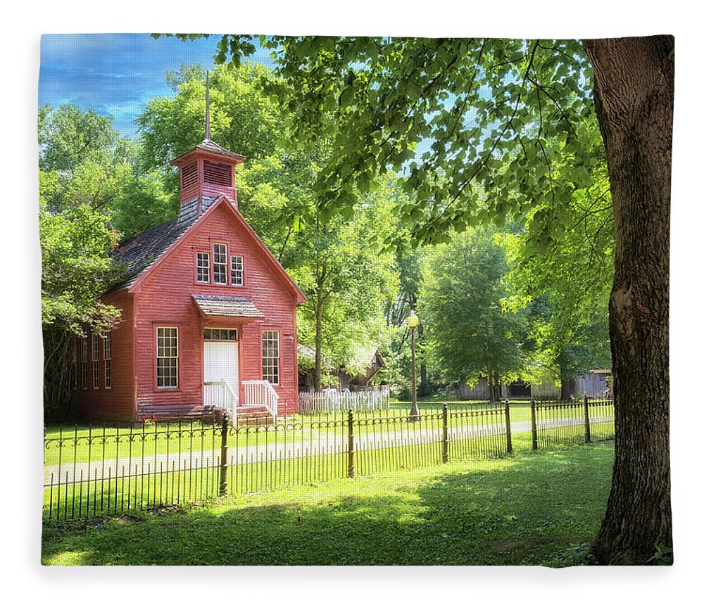 One Room Schoolhouse Fleece Blanket featuring the photograph One Room Schoolhouse - Parke County, IN by Susan Rissi Tregoning