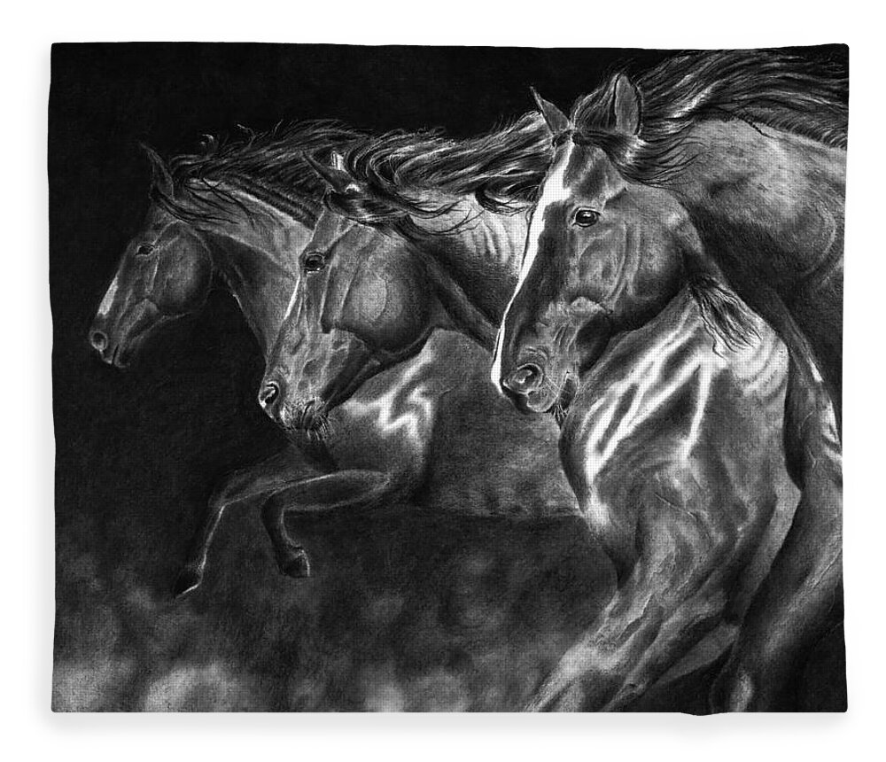 Mustang Fleece Blanket featuring the drawing One Way by Greg Fox