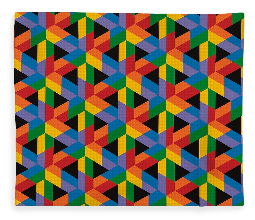 Abstract Fleece Blanket featuring the painting Open Hexagonal Lattice II with Square Cropping by Janet Hansen