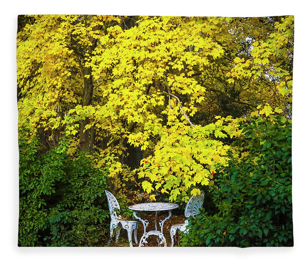 Foliage Fleece Blanket featuring the photograph Open Invitation Under the Yellow Canopy by Ola Allen