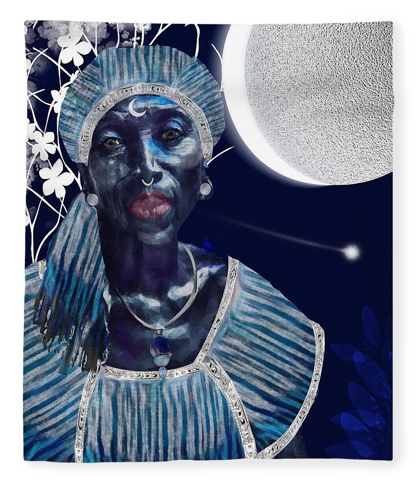 Black Woman Fleece Blanket featuring the mixed media Ora by Canessa Thomas