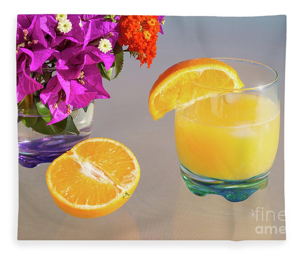 Orange Fleece Blanket featuring the photograph Orange and tangerine fruit juice in the sunshine by Adriana Mueller