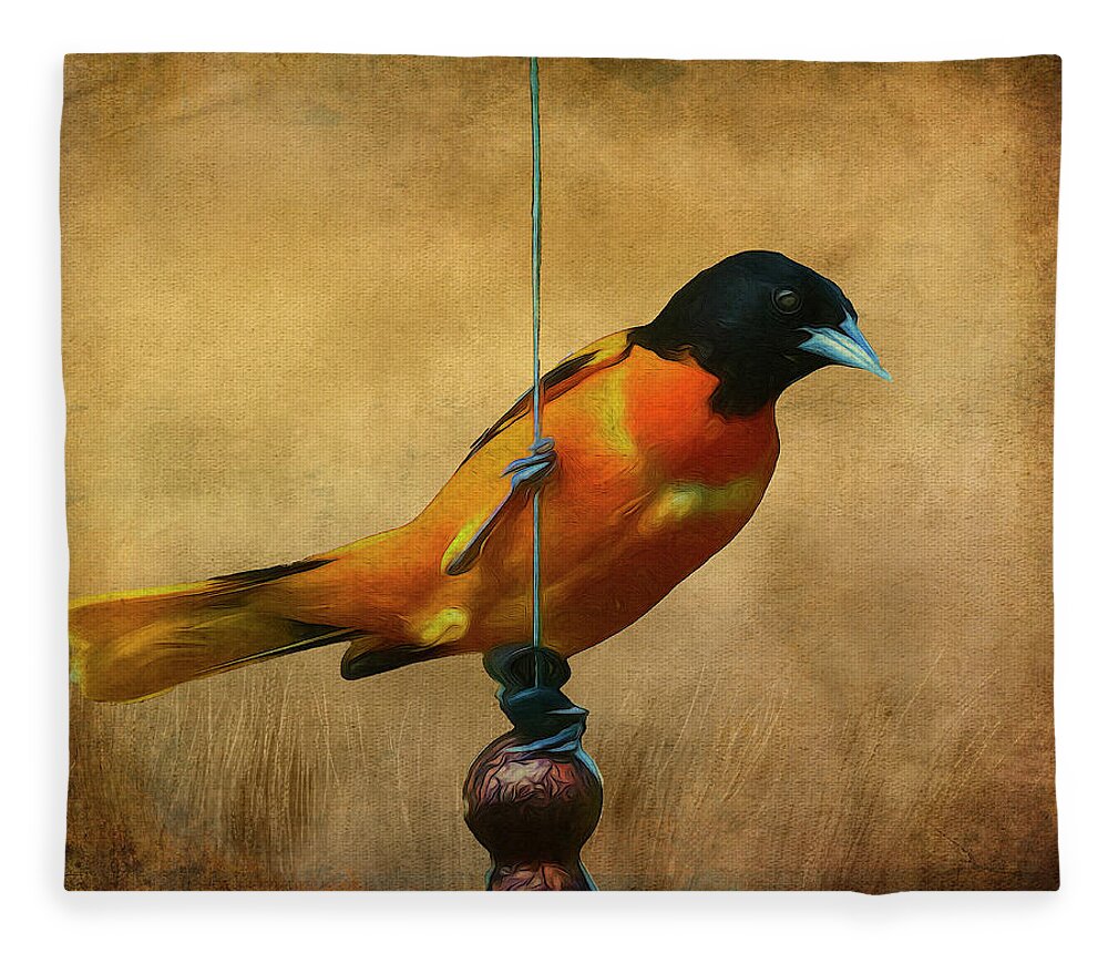 Songbird Fleece Blanket featuring the photograph Orange Bird by Cathy Kovarik