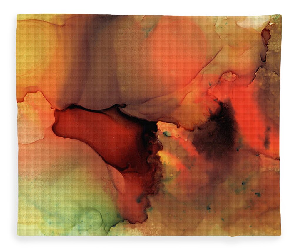 Abstract Fleece Blanket featuring the painting Orange Brown Abstract 59 by Lucie Dumas