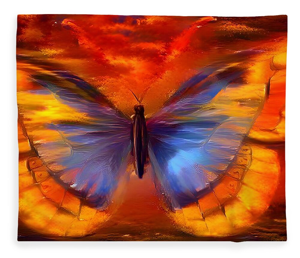 Digital Fleece Blanket featuring the digital art Orange Butterfly by Beverly Read