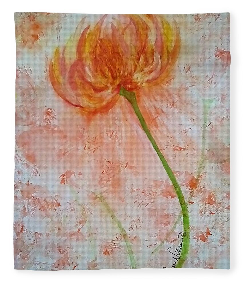 Orange Fleece Blanket featuring the painting Orange Flower by Susan Nielsen