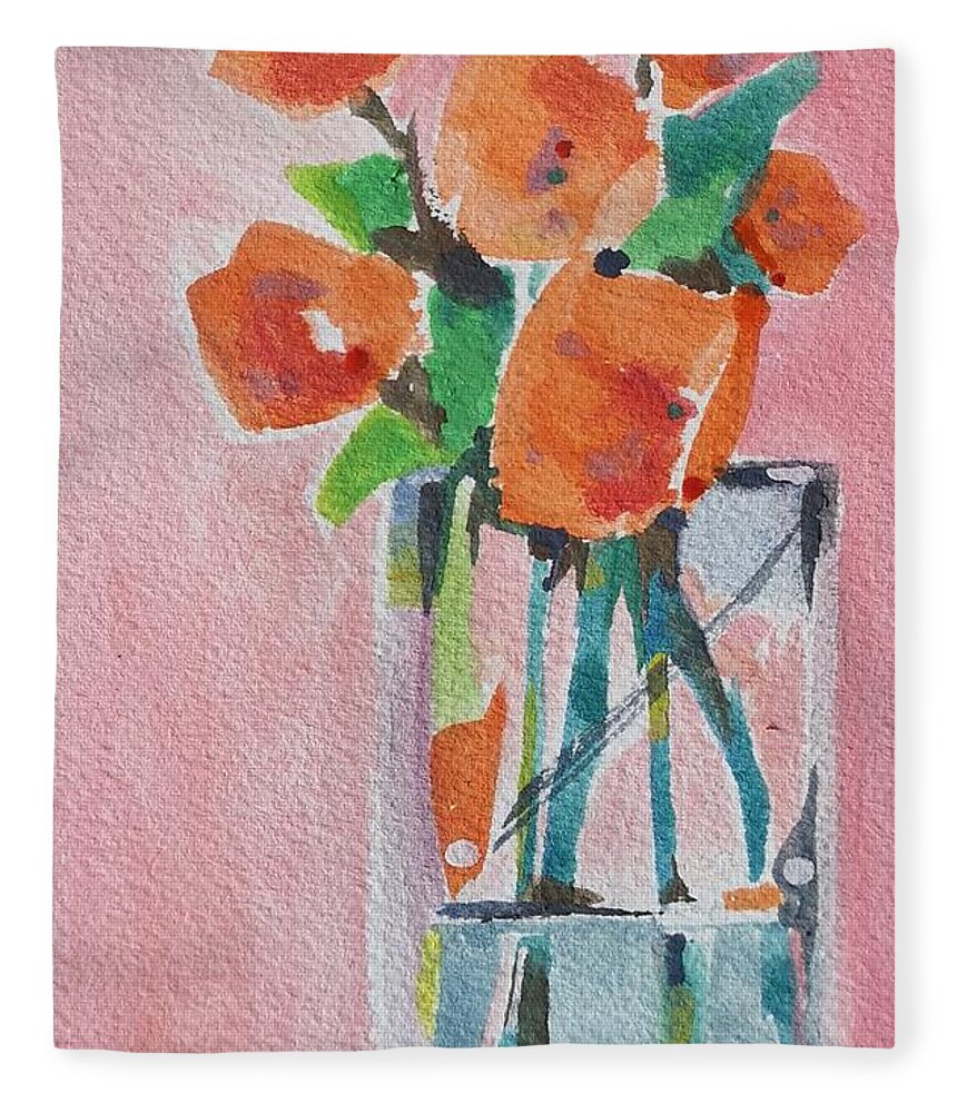 Still Life Fleece Blanket featuring the painting Orange Flowers by Sheila Romard