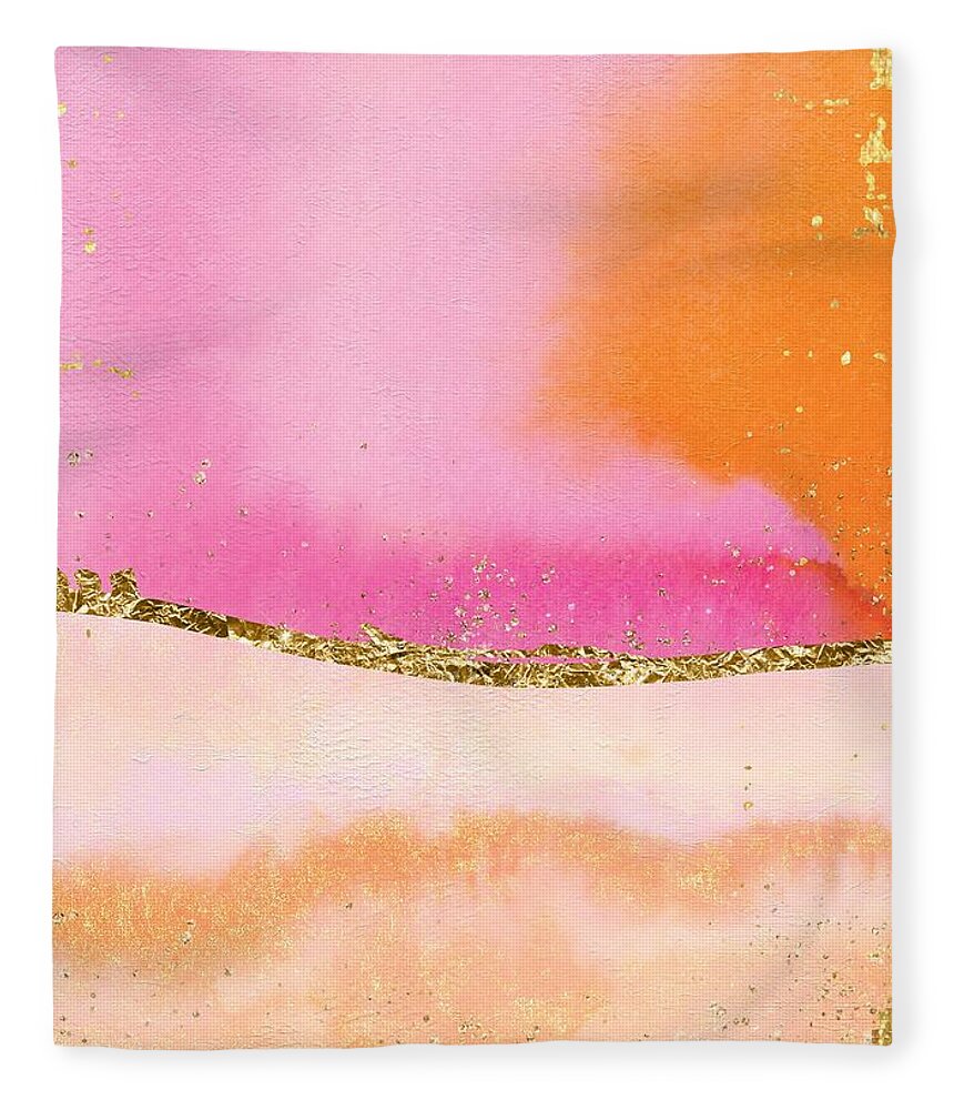 Orange Fleece Blanket featuring the painting Orange, Gold And Pink by Modern Art