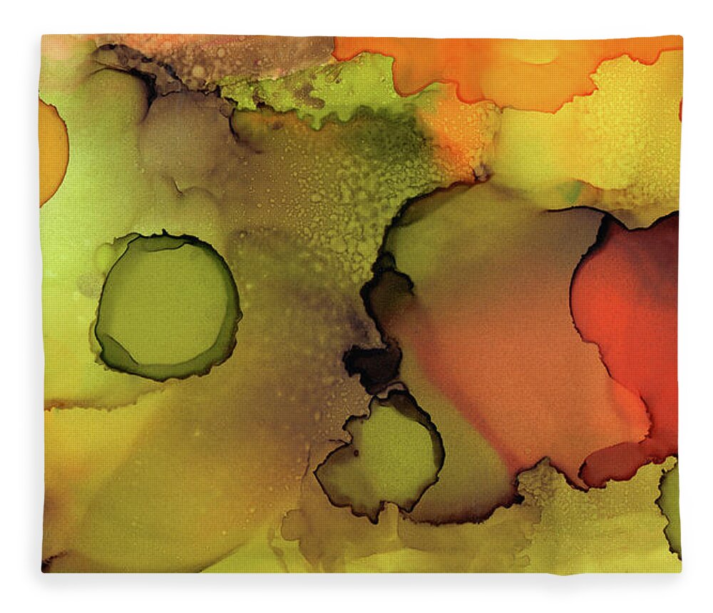Abstract Fleece Blanket featuring the painting Orange Green Abstract 61 by Lucie Dumas