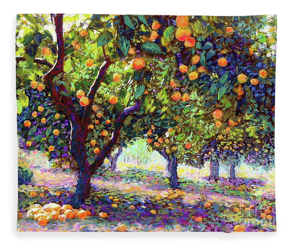 Landscape Fleece Blanket featuring the painting Orange Grove of Citrus Fruit Trees by Jane Small