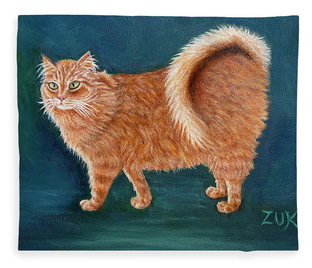 American Ringtail Cat Fleece Blanket featuring the painting Orange Ringtail Cat by Karen Zuk Rosenblatt