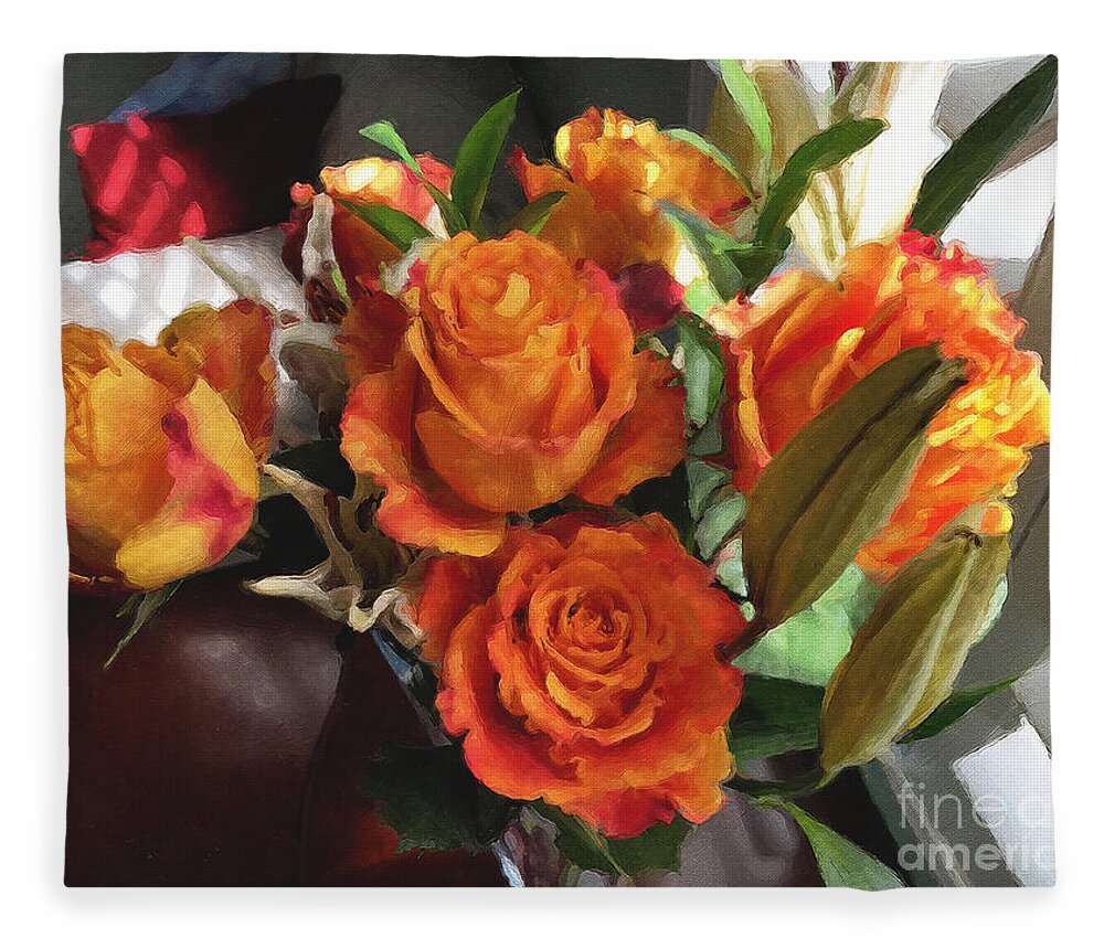 Flowers Fleece Blanket featuring the photograph Orange Roses by Brian Watt