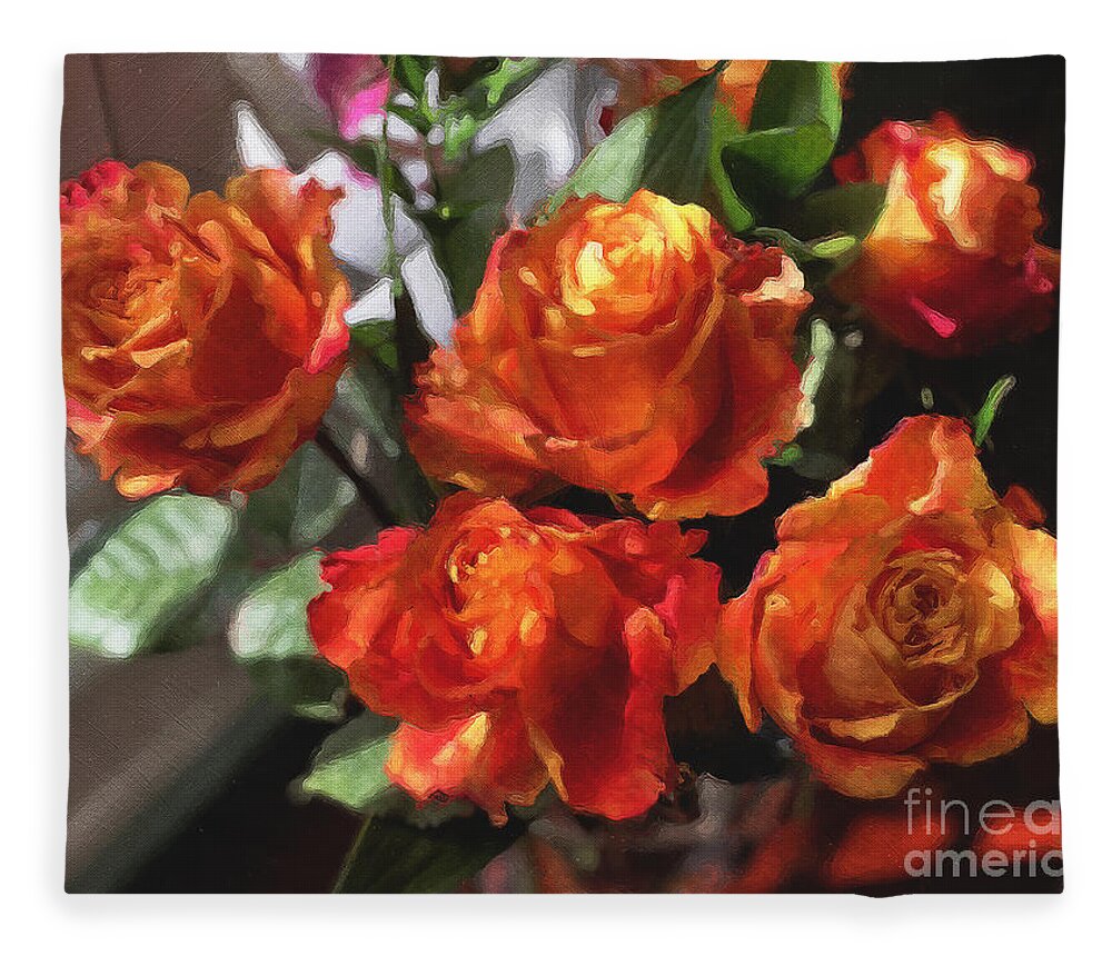 Flowers Fleece Blanket featuring the photograph Orange Roses Too by Brian Watt