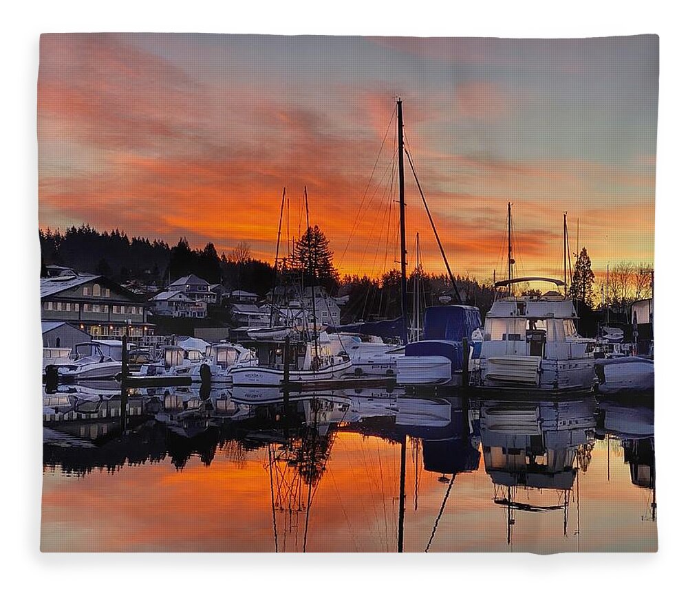 Sunrise Fleece Blanket featuring the photograph Orange Sky - Poulsbo Sunrise #2 by Jerry Abbott