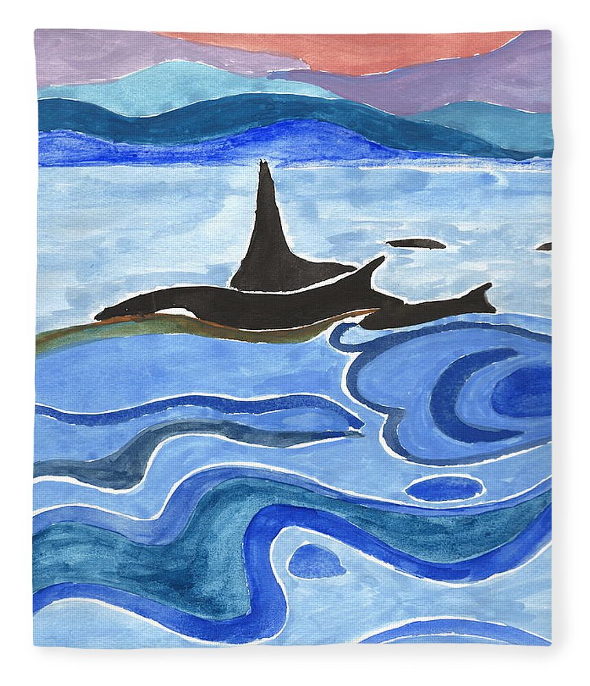  Fleece Blanket featuring the pastel Orca's in the Salish Sea by Stella