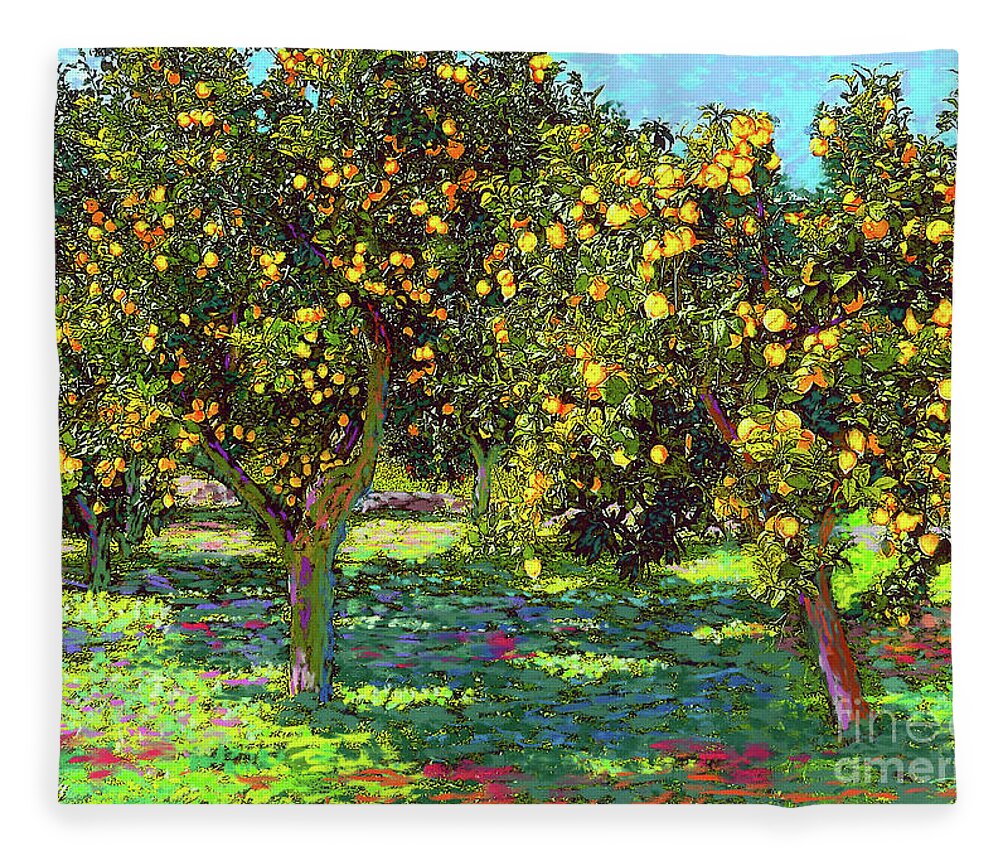 Landscape Fleece Blanket featuring the painting Orchard of Lemon Trees by Jane Small