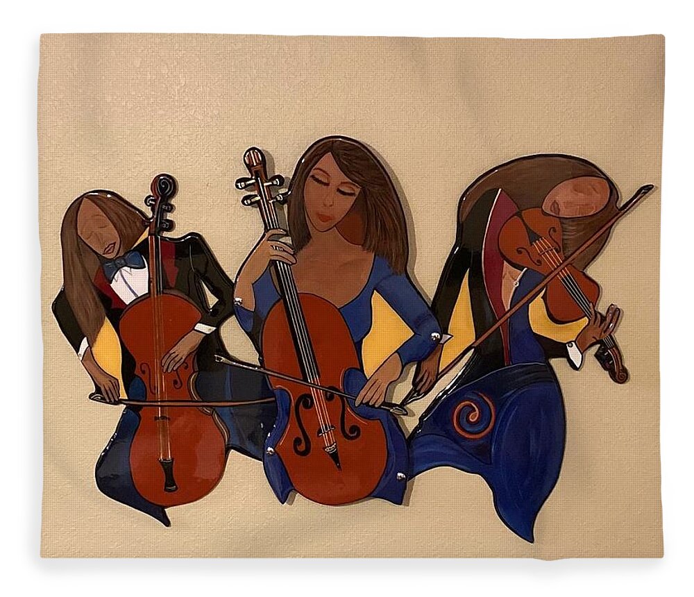 Music Fleece Blanket featuring the mixed media Orchestral Trio by Bill Manson