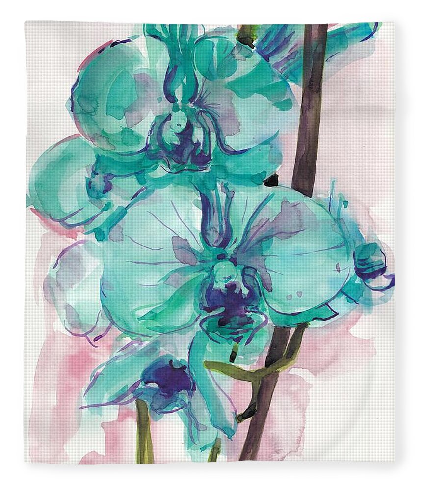 Watercolor Fleece Blanket featuring the painting Orchids by George Cret