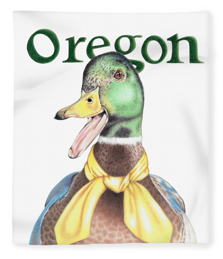 Oregon Fleece Blanket featuring the drawing Oregon Duck with Transparent Background by Karrie J Butler