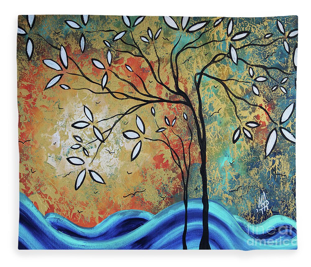 Abstract Fleece Blanket featuring the painting Original Abstract Art Contemporary Modern Art Oversized Landscape Gold Tree Painting Megan Duncanson by Megan Aroon