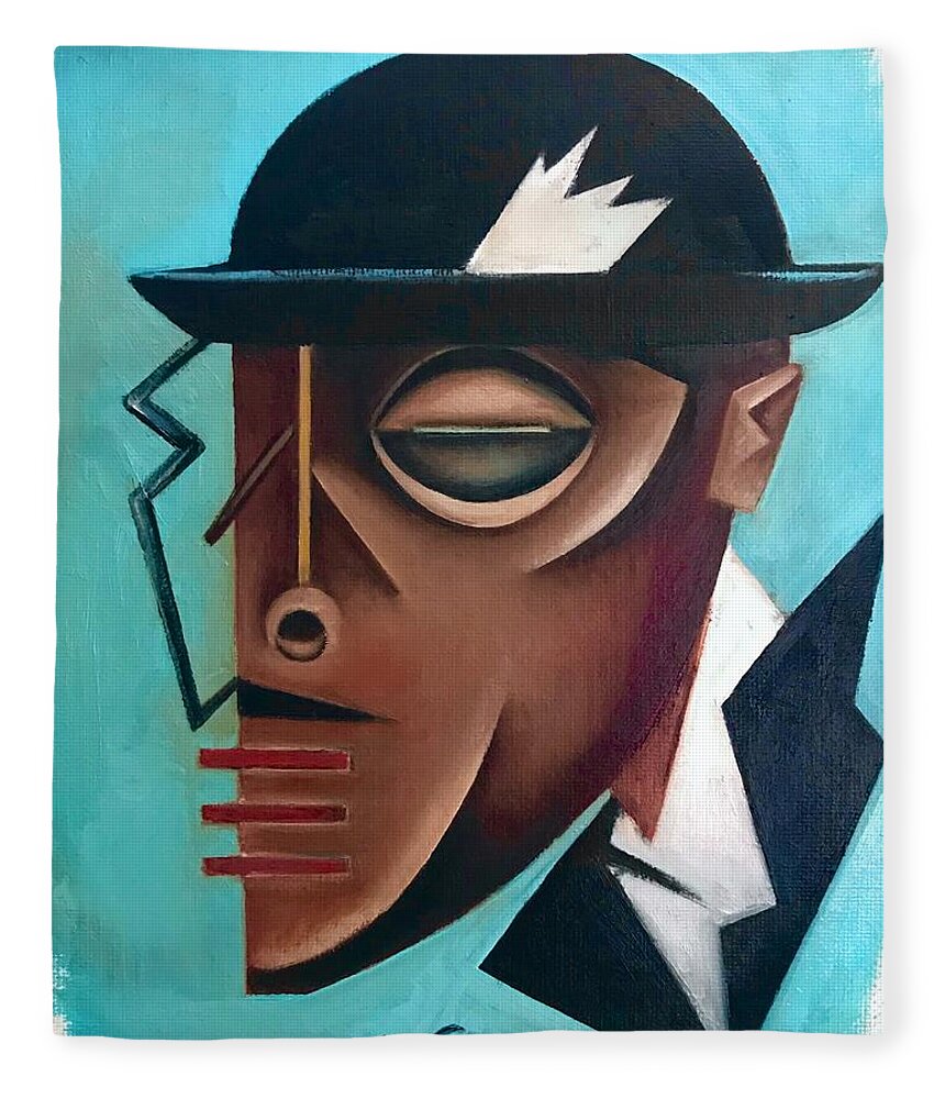 Jazz Fleece Blanket featuring the painting Osby/ Jazz- Last Hat of Mr. Gutterman by Martel Chapman