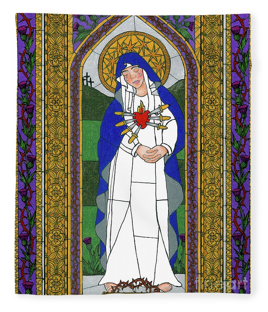 Our Lady Of Sorrows Fleece Blanket featuring the painting Our Lady of Sorrows - BNROW by Brenda Nippert