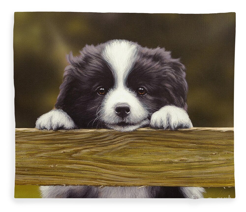 Dog Paintings Fleece Blanket featuring the painting Over the fence by John Silver