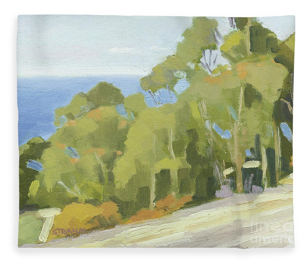Eucalyptus Fleece Blanket featuring the painting Overlooking the Pacific, La Jolla by Paul Strahm