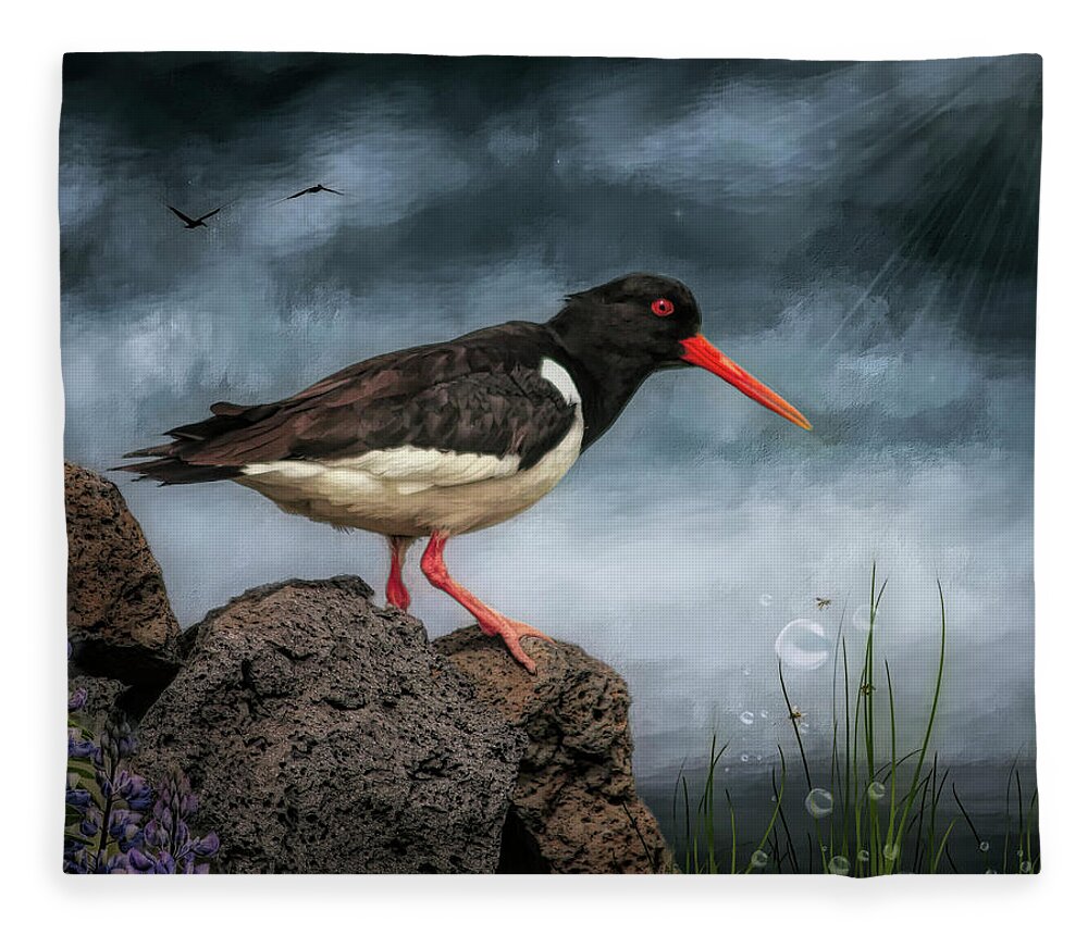 Oyster Catcher Fleece Blanket featuring the digital art Oyster Catcher by Maggy Pease