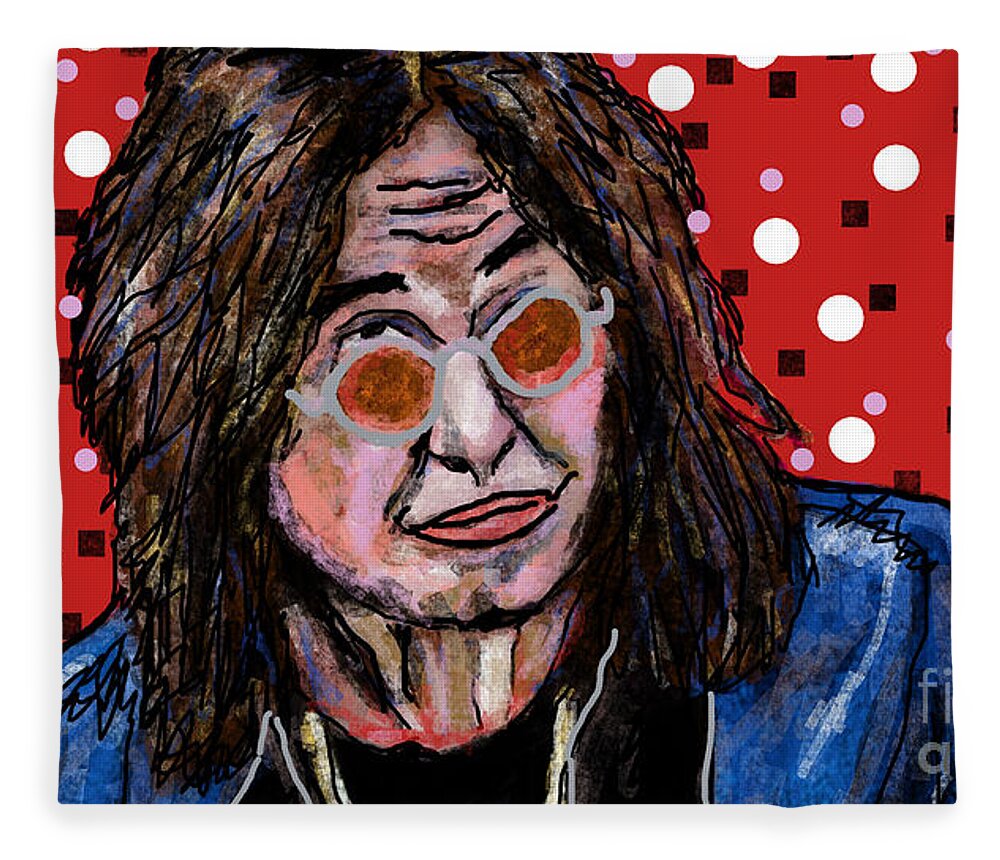 Rock Star Ozzy Osbourne Band Music Concert Star Celebrity Office Digital Tour Red Abstract Fleece Blanket featuring the painting Ozzy Osbourne by Bradley Boug