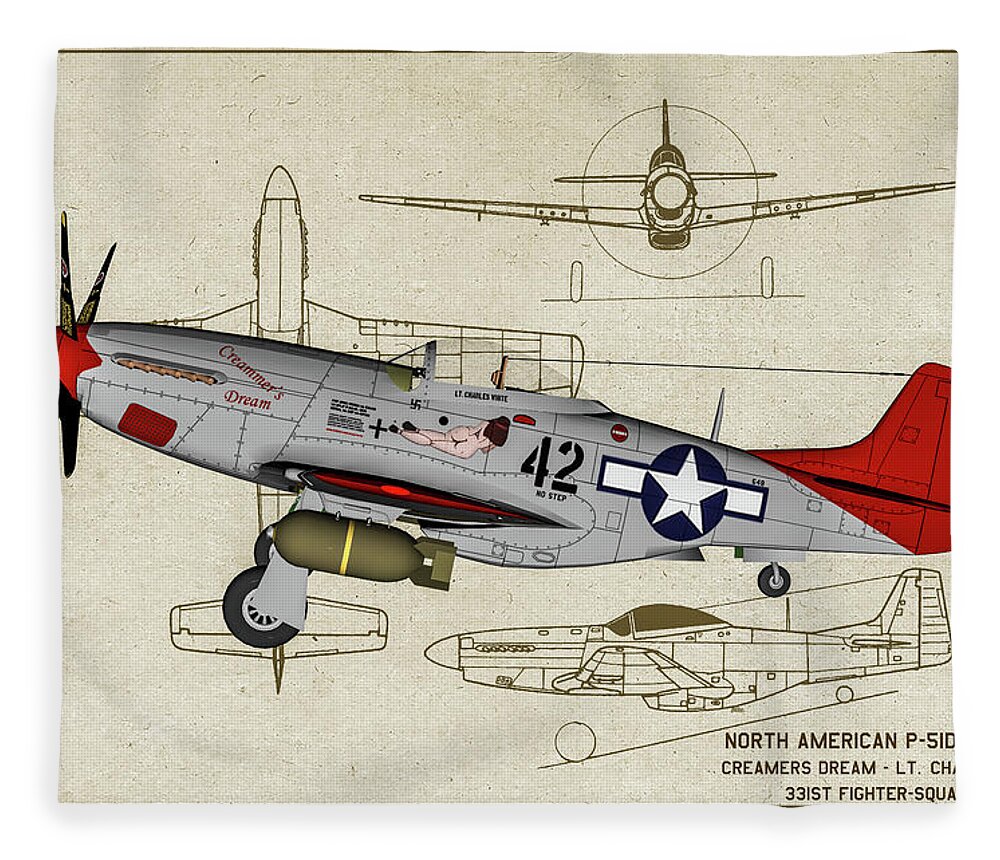 North American P-51d Mustang Fleece Blanket featuring the digital art P-51 Mustang Creamers Dream - Art by Tommy Anderson