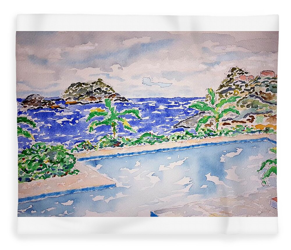 Watercolor Fleece Blanket featuring the painting Pacific Pool by John Klobucher
