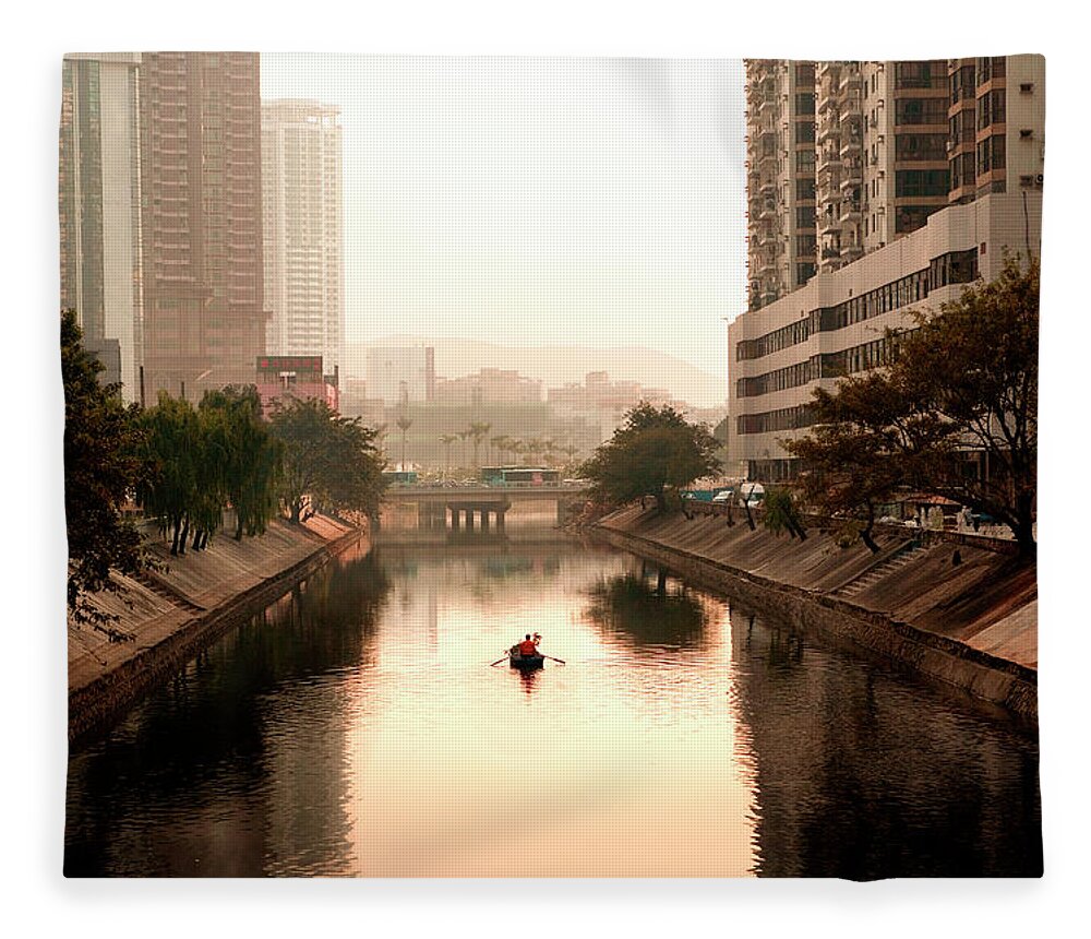 China Fleece Blanket featuring the photograph Paddling Down the River, Shenzhen by Mark Gomez