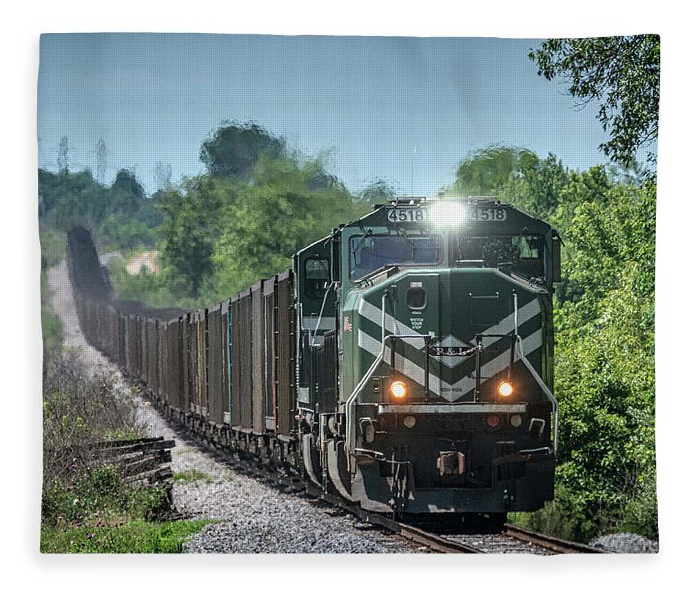 Railroad Fleece Blanket featuring the photograph Paducah and Louisville loaded coal train PNX2 by Jim Pearson