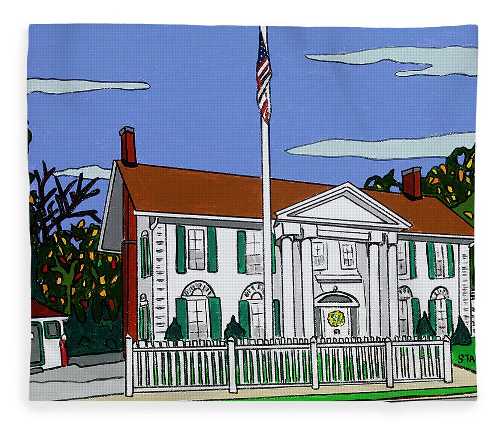 Valley Stream Historical Society Fleece Blanket featuring the painting Pagan Fletcher House by Mike Stanko